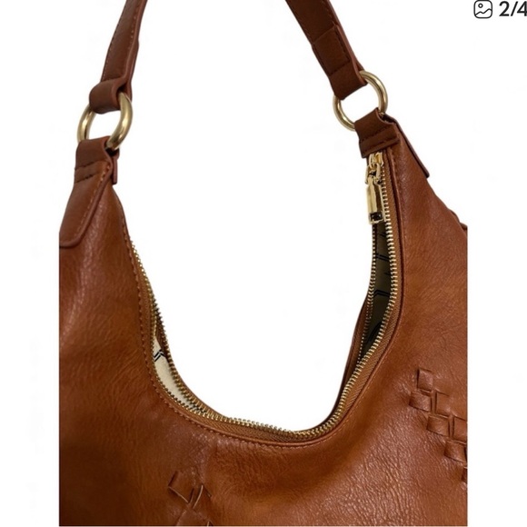 Moda Luxe Cognac Braided-Trim Shoulder Hobo - Picture 9 of 9